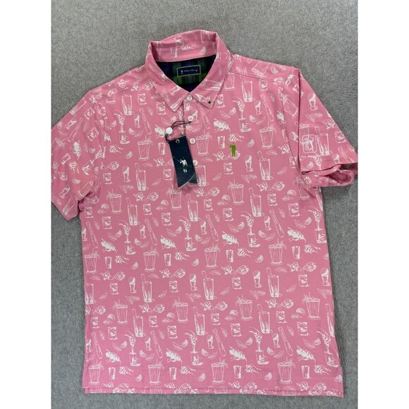 NWT William Murray HAPPY HOUR Short Sleeve Golf Polo Shirt (Men's‎ Large) Pink